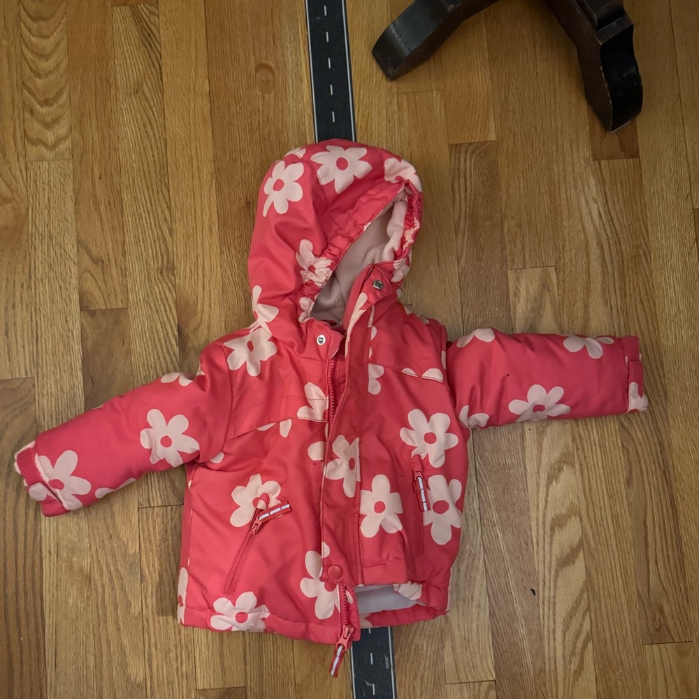 Toddler Pink Floral Hooded Winter Jacket